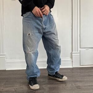 Vintage Retro Baggy Thrashed Ripped Denim Relaxed Blue Jean Pants